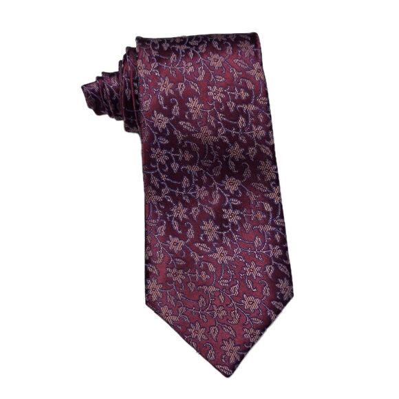 Shanghai Pure Silk Tie Mens Red Purple Floral Pattern Formal Neckwear Classic - Picture 1 of 10